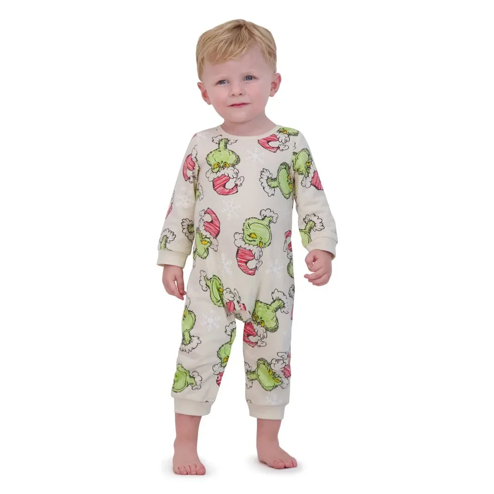 Dr.Seuss Baby Boy Grinch Printed Coverall, Beige, 6-9M